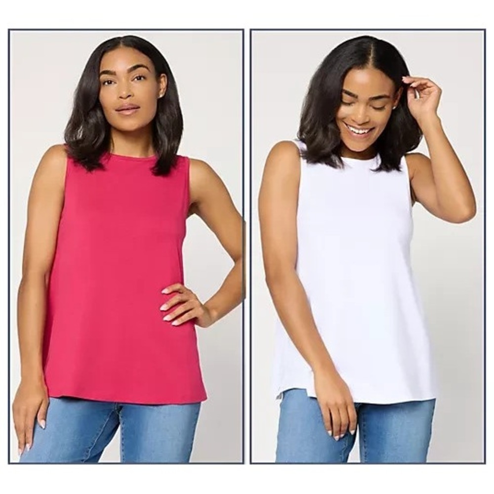 Denim & Co. Essentials Favorite Jersey 2-Pack Swing Tanks DeRaspberry/Ant, Large
